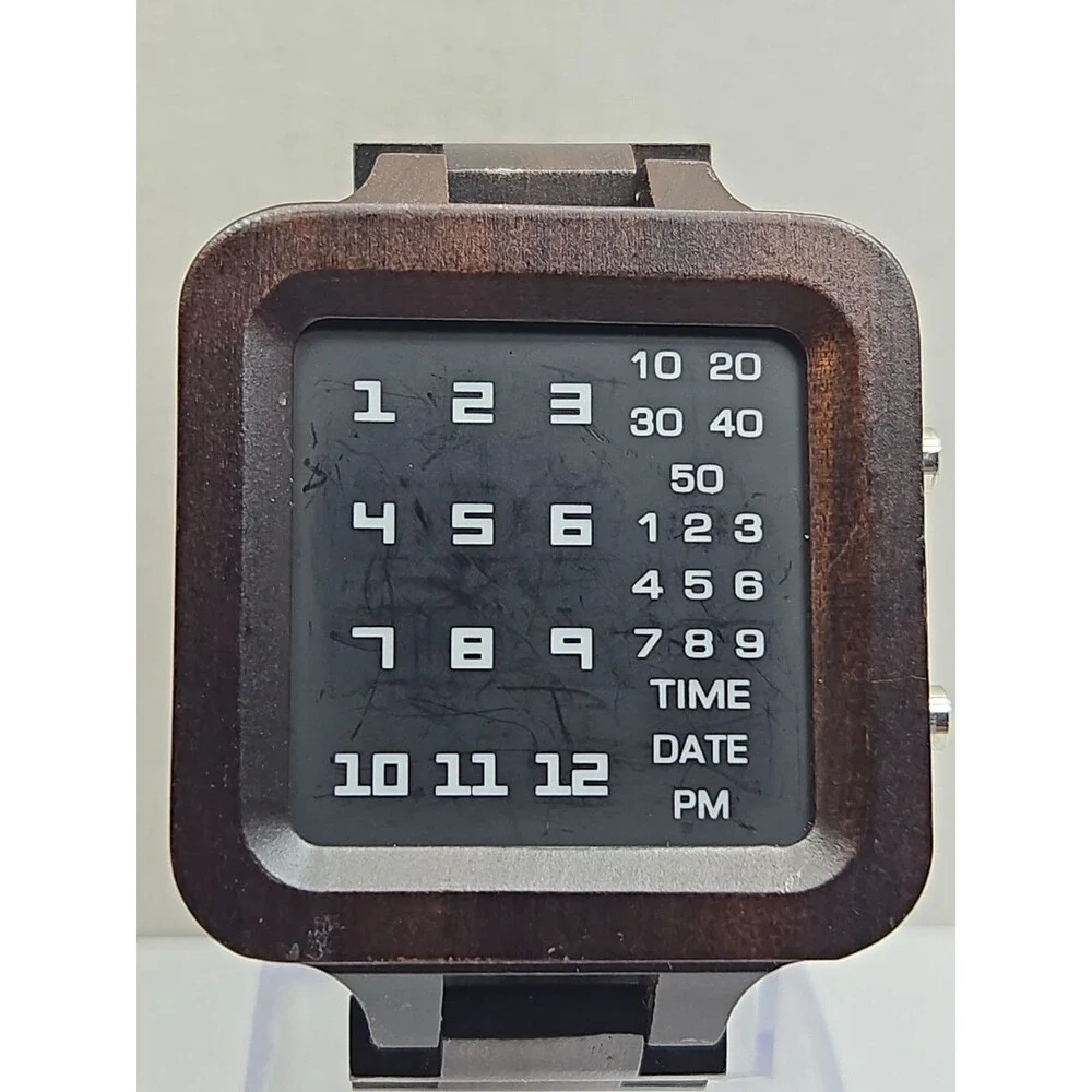 BOBO BIRD Mens Digital Wooden Watch LED Binary Date Retro Dark Brown New Battery